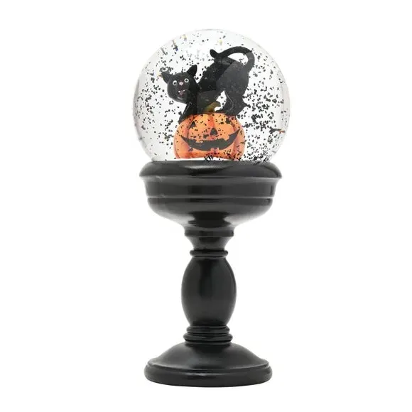 Pumpkin Snow Globe with Cat - Black