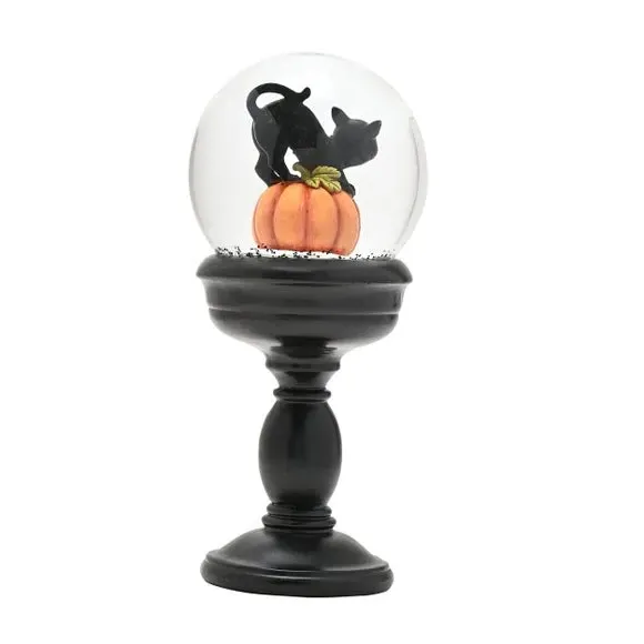 Pumpkin Snow Globe with Cat - Black