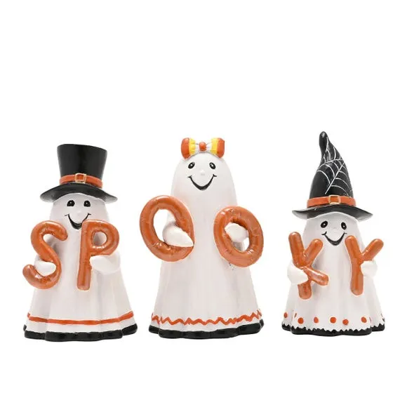 Set of 3 Ghost Ornaments - White, Resin