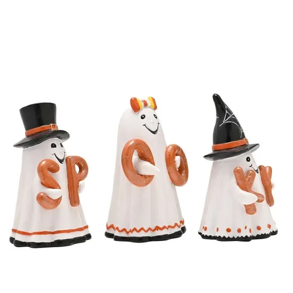 Set of 3 Ghost Ornaments - White, Resin