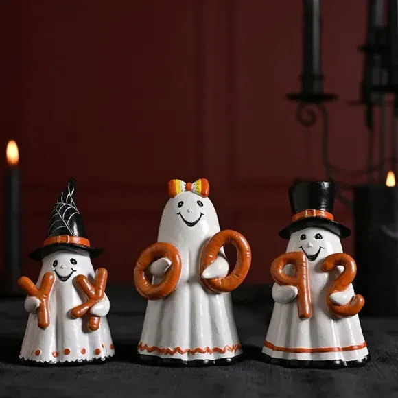 Set of 3 Ghost Ornaments - White, Resin