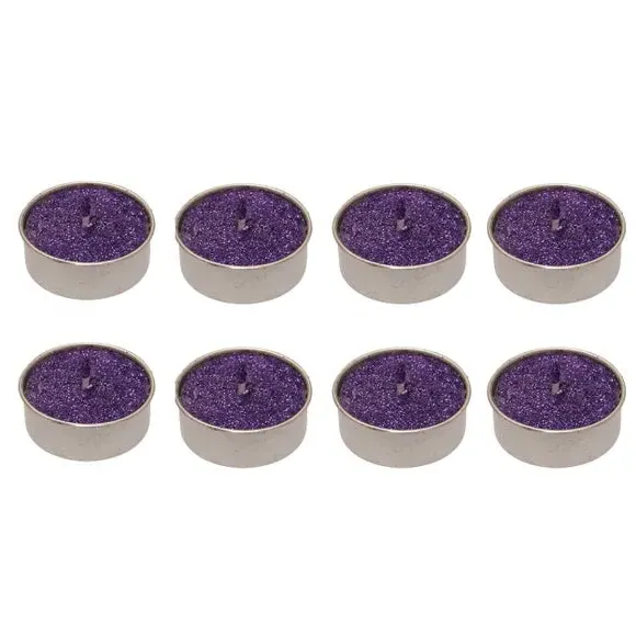 Set of 8 Tealights Woody Scent - Purple, Soy Wax image