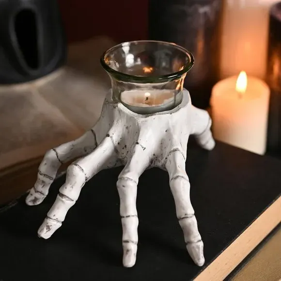 Skeleton Hand Tealight Holder - White