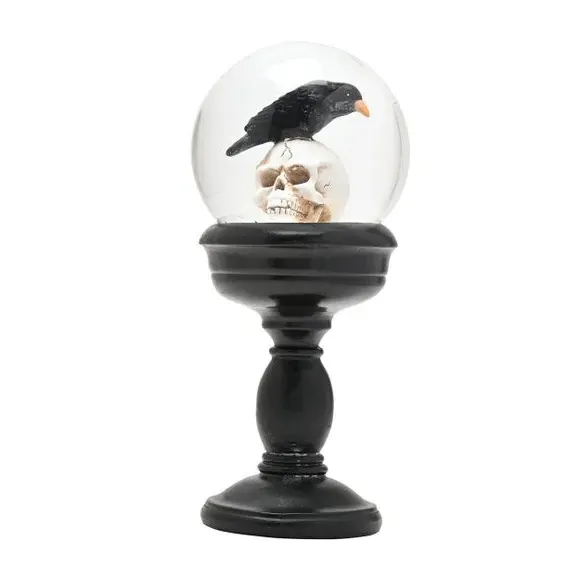 Skull Snow Globe with Crow - Black
