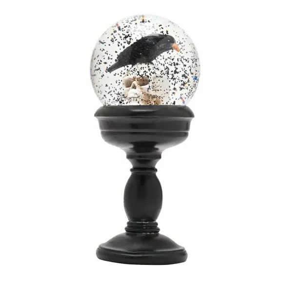 Skull Snow Globe with Crow - Black