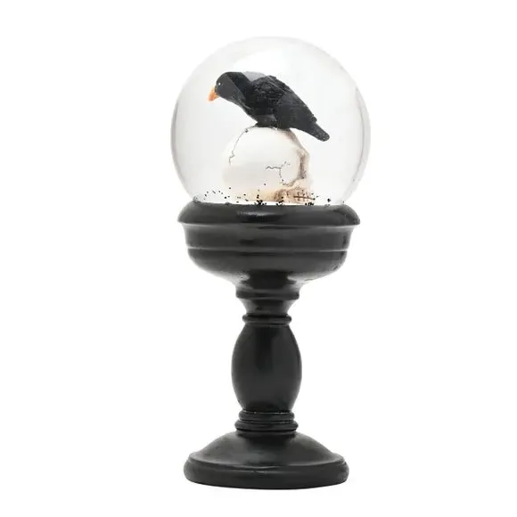 Skull Snow Globe with Crow - Black