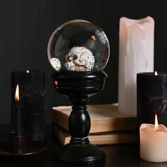 Skull Snow Globe with Crow - Black image