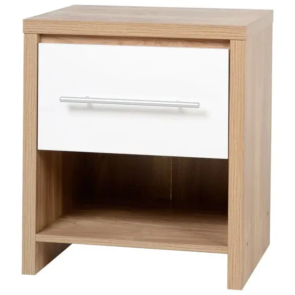 1 Drawer Bedside Table - White, MDF image