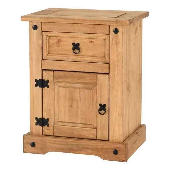 1 Drawer Bedside Table with Door - Pine