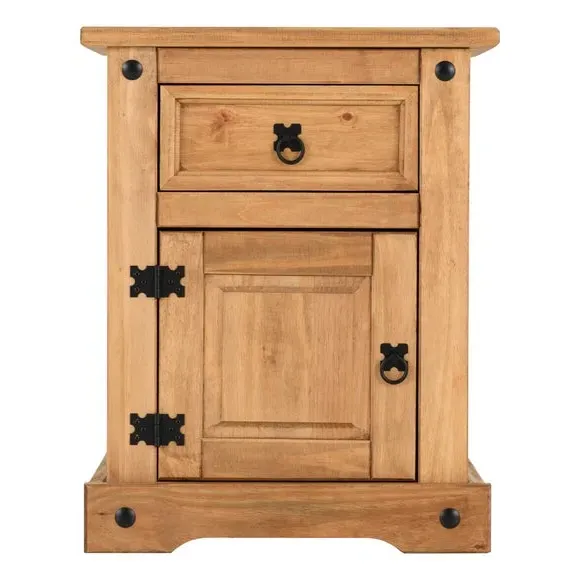 1 Drawer Bedside Table with Door - Pine