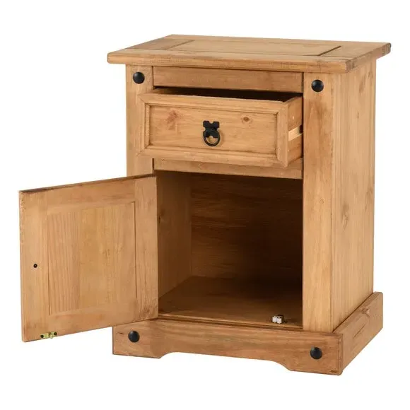 1 Drawer Bedside Table with Door - Pine