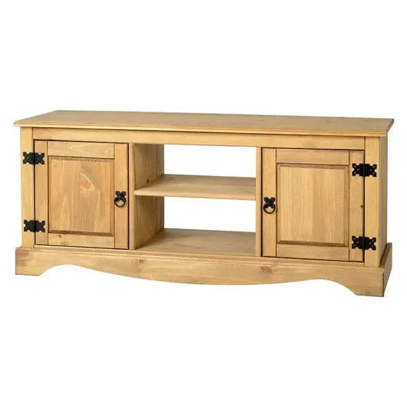 2 Door TV Unit with Shelves - Natural, Pine image
