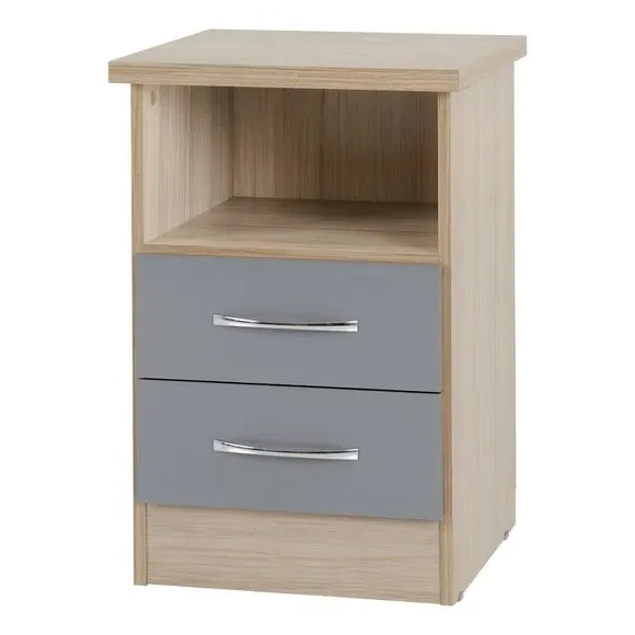 2 Drawer Bedside Table - Grey, Oak Effect
