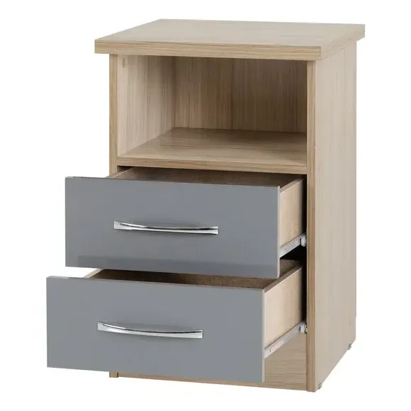 2 Drawer Bedside Table - Grey, Oak Effect
