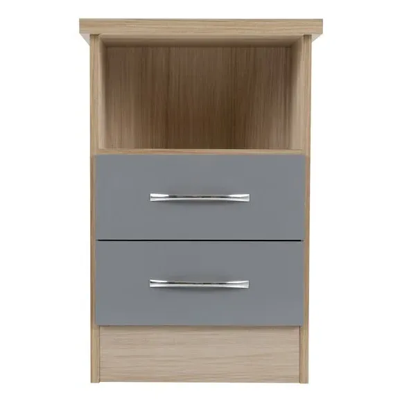 2 Drawer Bedside Table - Grey, Oak Effect