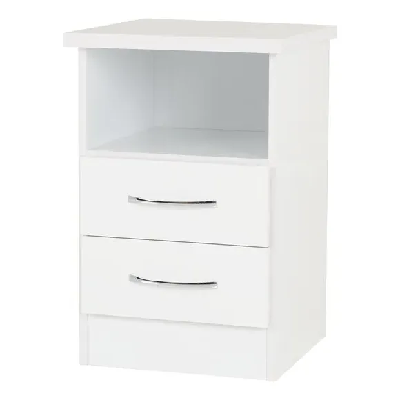 2 Drawer Bedside Table - White, Oak Effect