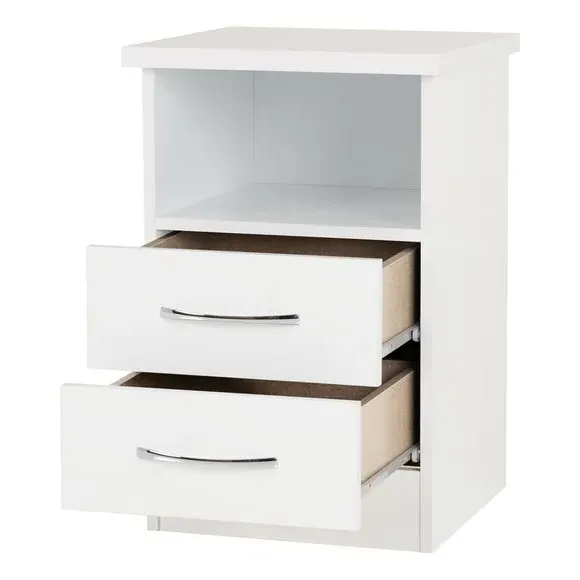 2 Drawer Bedside Table - White, Oak Effect