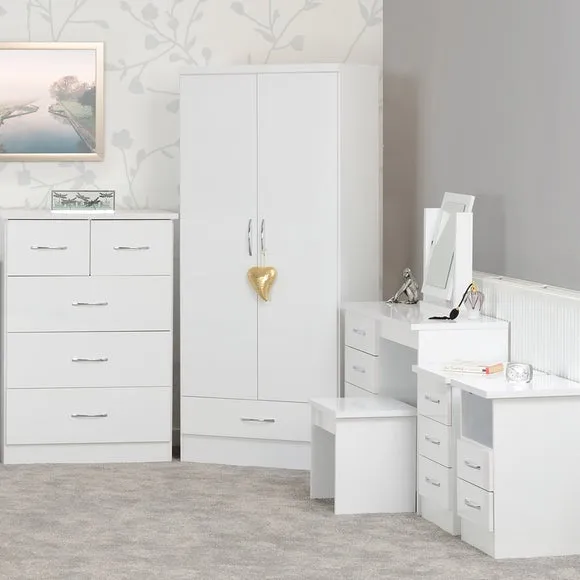 2 Drawer Bedside Table - White, Oak Effect