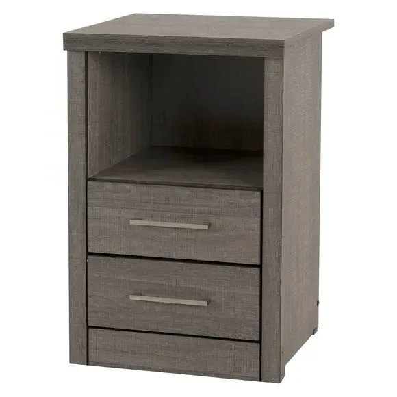 2-Drawer Bedside Table with Shelf - Black