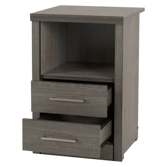 2-Drawer Bedside Table with Shelf - Black