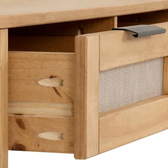 2 Drawer Coffee Table with Rattan - Brown, Pine