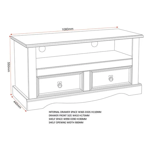 2-Drawer TV Unit for 42" TVs - Pine, Solid Wood