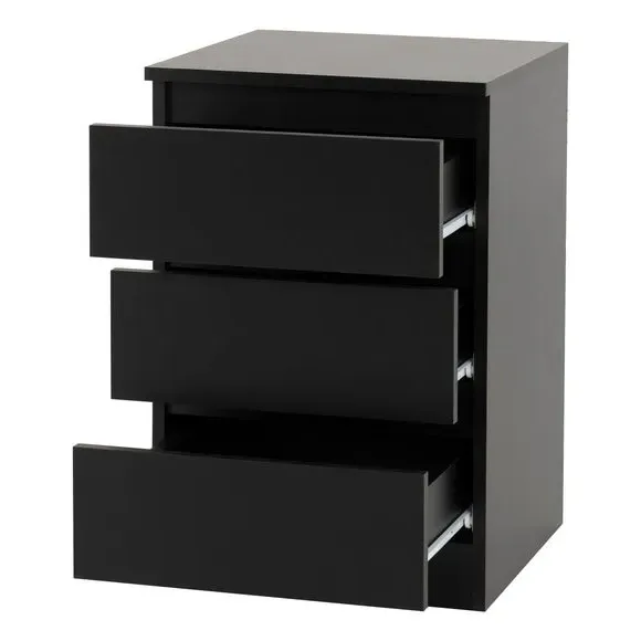 3-Drawer Bedside Table - Black