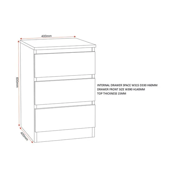 3-Drawer Bedside Table - Black