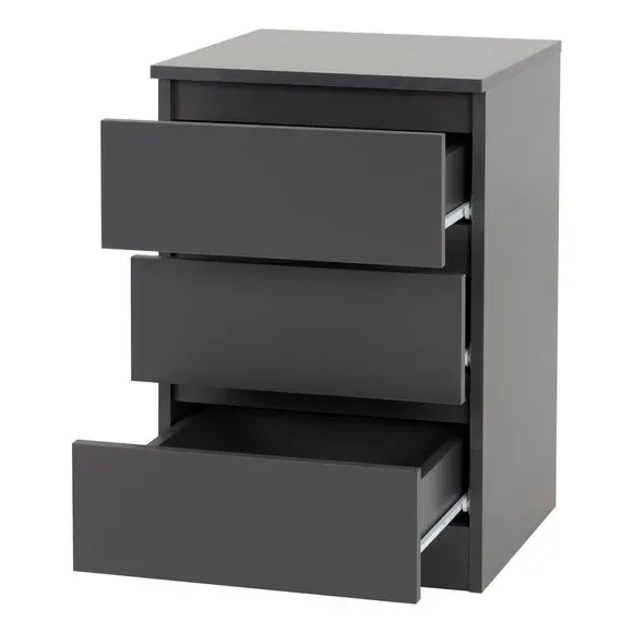 3-Drawer Bedside Table - Grey