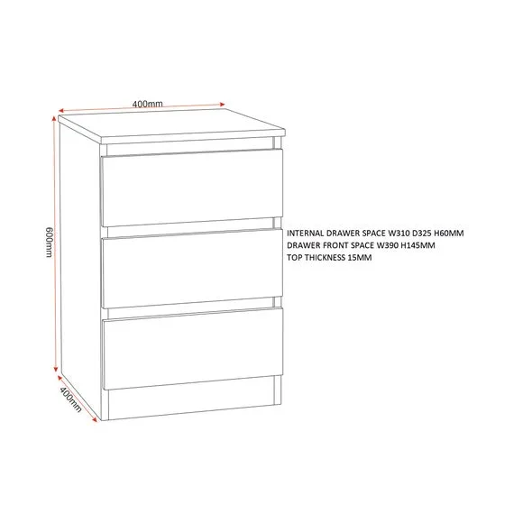 3-Drawer Bedside Table - Grey