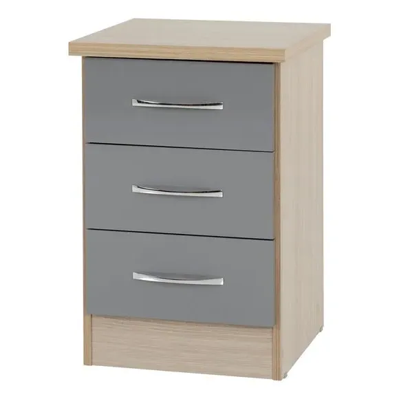 3-Drawer Bedside Table - Grey, Oak Effect