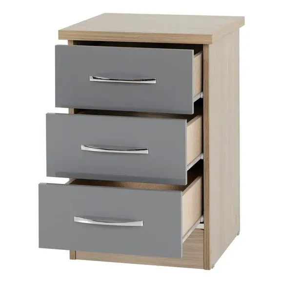 3-Drawer Bedside Table - Grey, Oak Effect
