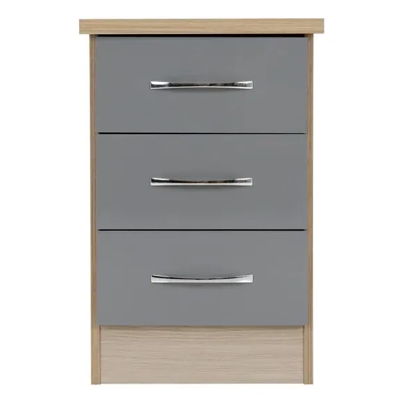 3-Drawer Bedside Table - Grey, Oak Effect