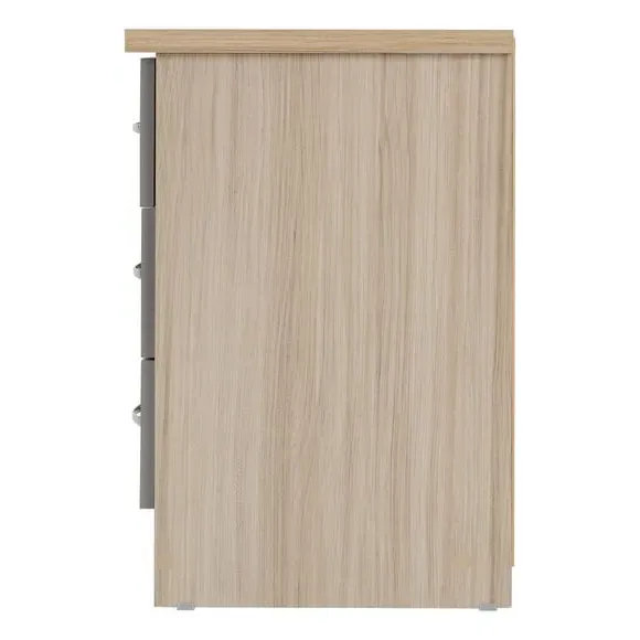 3-Drawer Bedside Table - Grey, Oak Effect