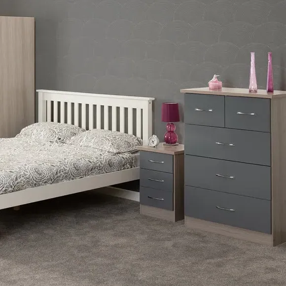 3-Drawer Bedside Table - Grey, Oak Effect image