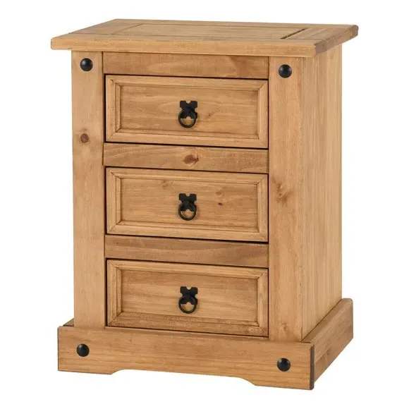 3-Drawer Bedside Table - Pine, Solid Wood