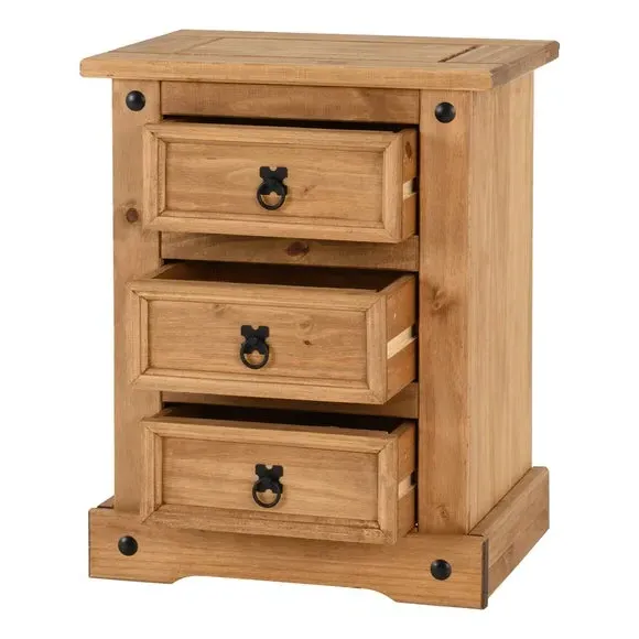 3-Drawer Bedside Table - Pine, Solid Wood