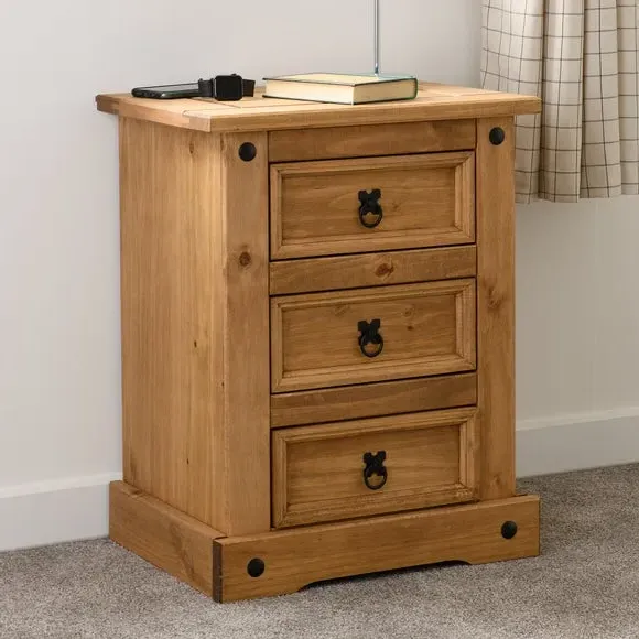 3-Drawer Bedside Table - Pine, Solid Wood image