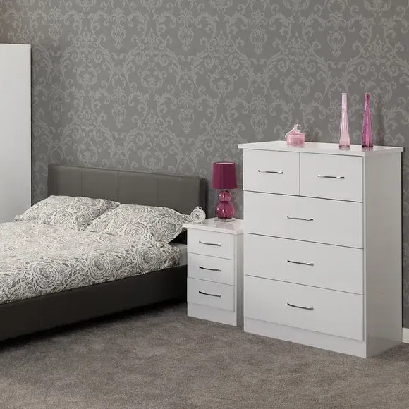 3-Drawer Bedside Table - White, Oak Effect