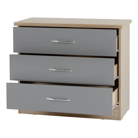 3-Drawer Chest with Gloss Front - Grey, Oak
