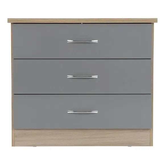 3-Drawer Chest with Gloss Front - Grey, Oak