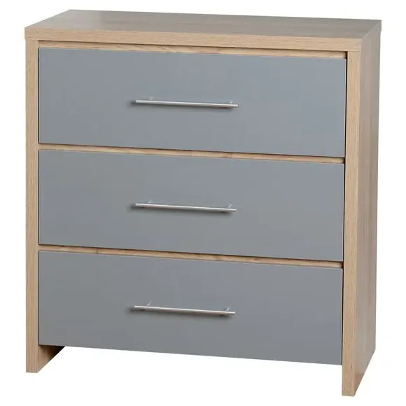 3-Drawer Chest with Gloss Front - Grey, Oak image