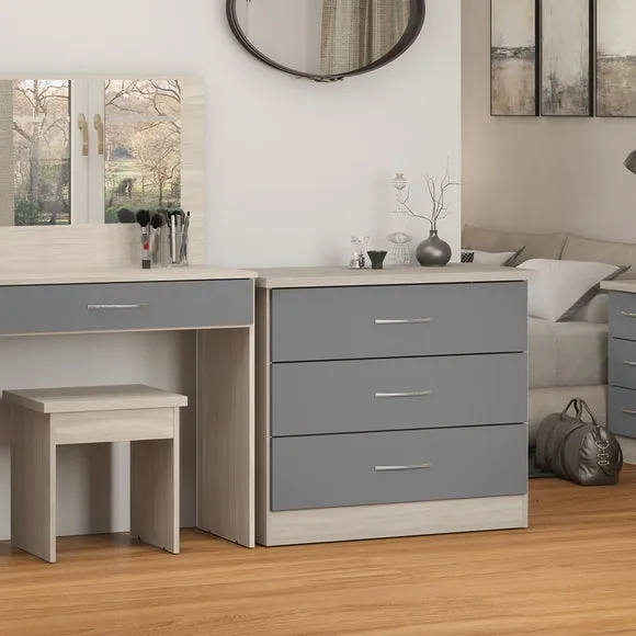 3-Drawer Chest with Gloss Front - Grey, Oak image