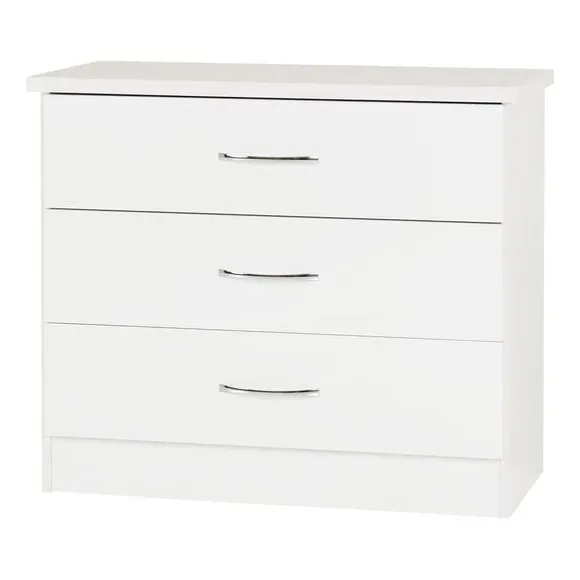3-Drawer Chest with Gloss Front - White, Oak