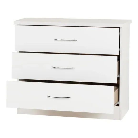 3-Drawer Chest with Gloss Front - White, Oak