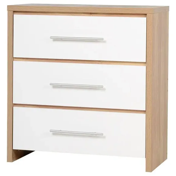 3-Drawer Chest with Gloss Front - White, Oak