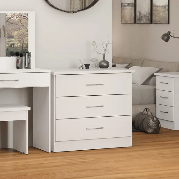 3-Drawer Chest with Gloss Front - White, Oak