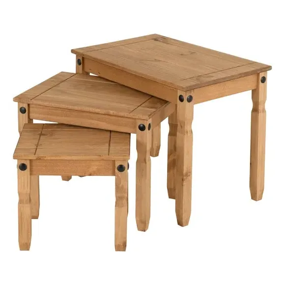 3-Piece Nesting Tables - Weathered Pine, Solid Wood