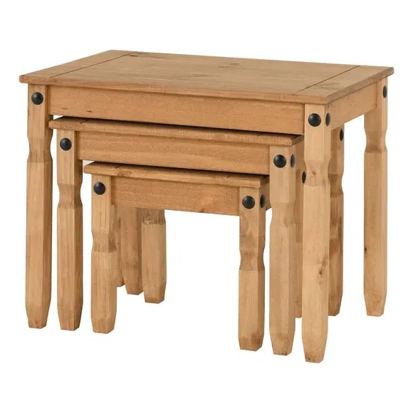 3-Piece Nesting Tables - Weathered Pine, Solid Wood image
