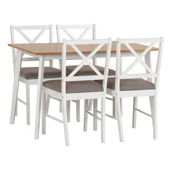 4-6 Seater Dining Set with Chairs - White